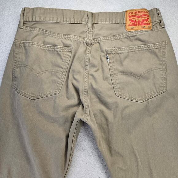 Levis 505 Jeans Mens 36x30 Khaki Straight Regular Fit 100% Cotton Zip (34x28) - Picture 6 of 9